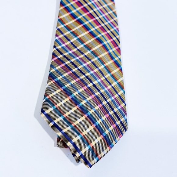 ROOSTER Pink and yellow plaid silk tie | Classic pattern * - Picture 1 of 5